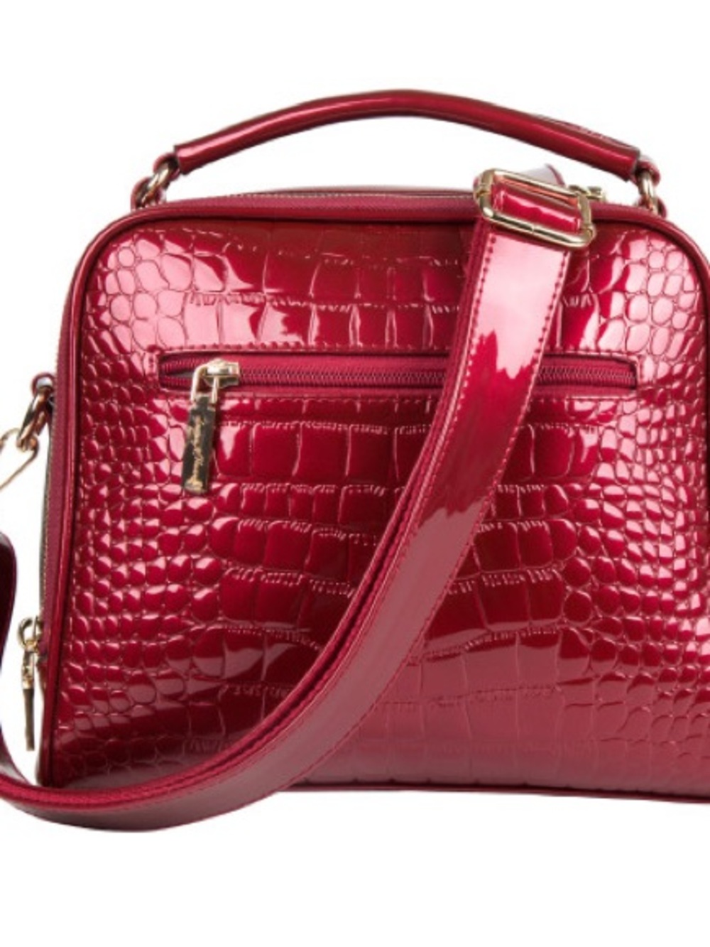 Patent Croc-Embossed Red Crossbody Bag with Gold Hardware - Picture 3 of 6